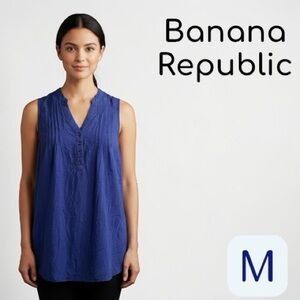Banana Republic Deep Blue V-Neck Quarter-Button Blouse